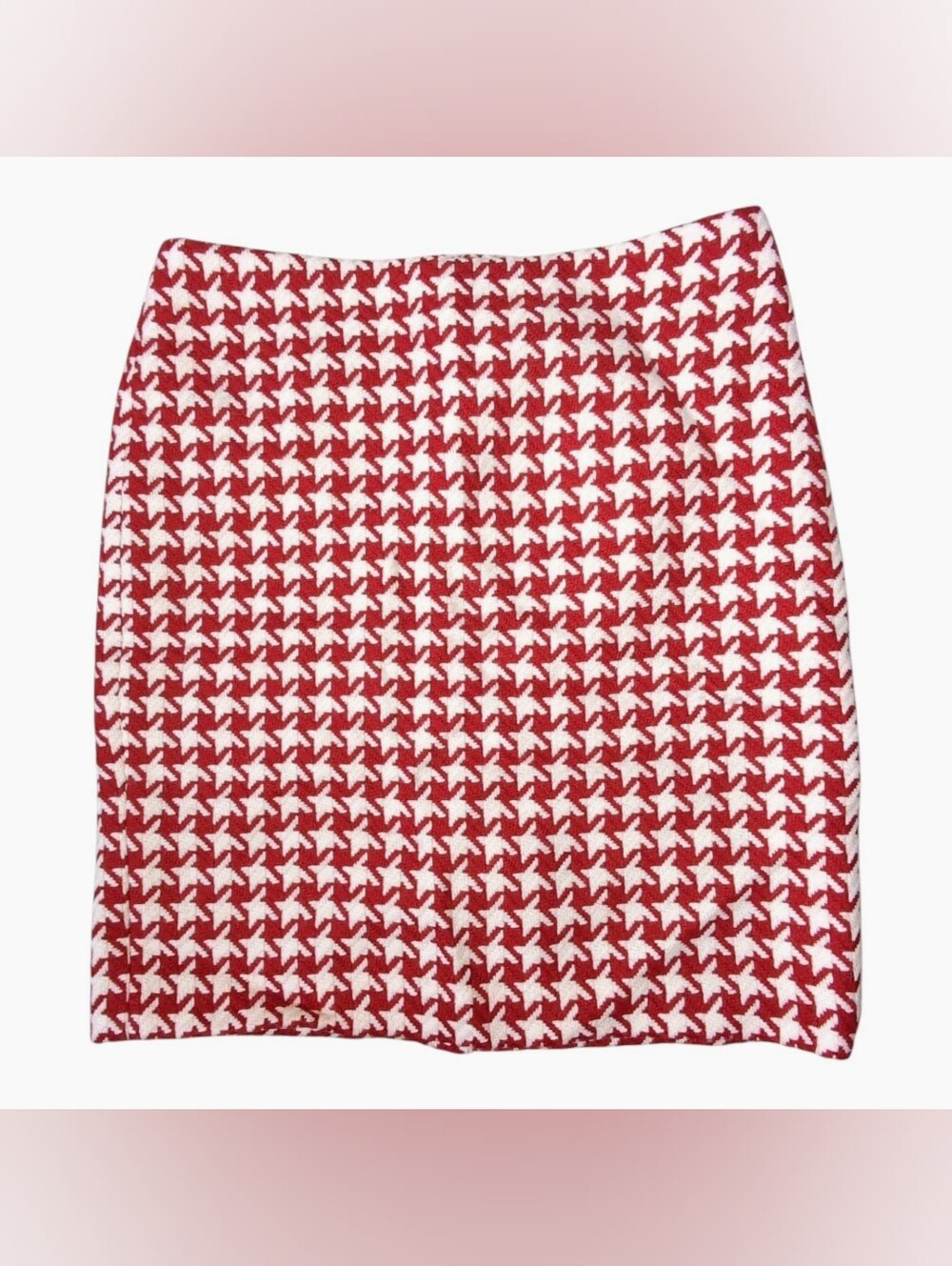 Talbot's Pencil Skirt Red Cream Wool Blend Houndstooth Lined Women's Size 8